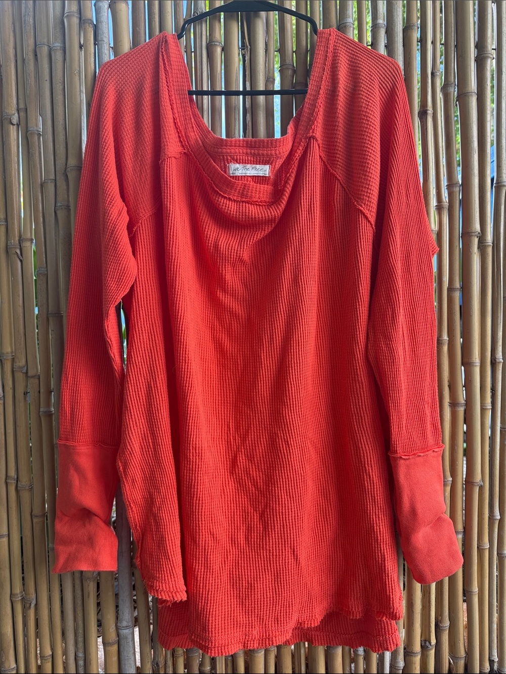 We The Free Orange-Red Waffle Knit Long Sleeve Top